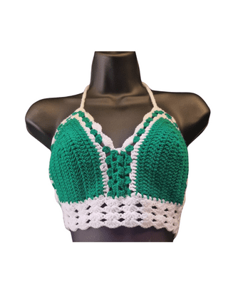 Green & White Crochet Top