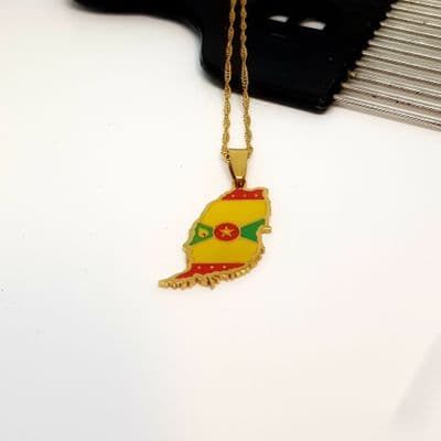 Grenada Island Coloured Flag Chain & Pendant- Gold