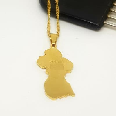 Guyana Embossed Pendant & Chain  Gold