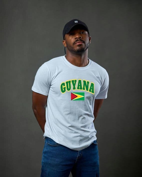 Guyana Writing and Flag T-Shirt-White