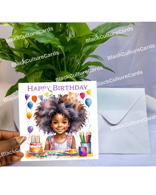 Happy Birthday Little Girl Painting Greeting Card