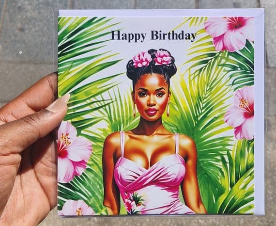 Happy Birthday (Woman Pink Florals)- Greeting Card