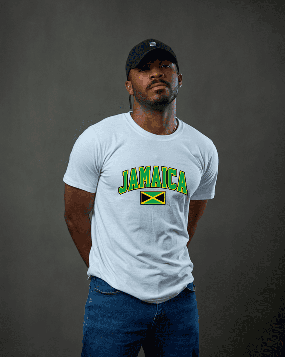 Jamaica Writing & Flag T-Shirt-White