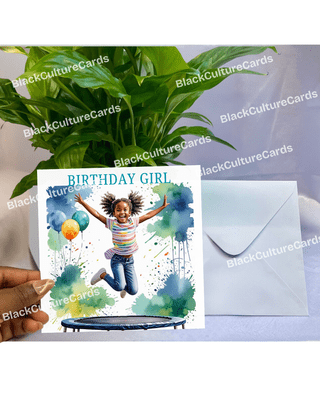 Little Girl Trampoline Birthday Card