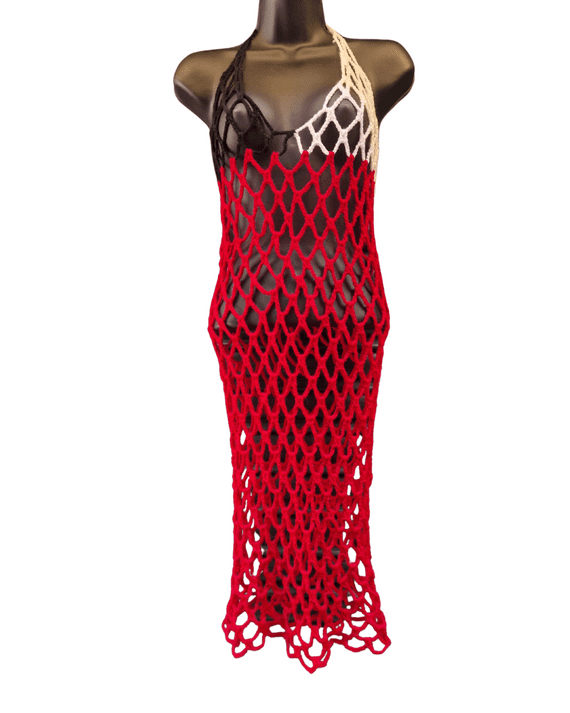 Red, Black & White Crochet Dress