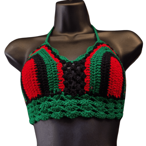 Red, Green & Black Crochet Top