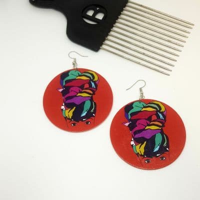 Red High Head Wrap Wooden Earrings