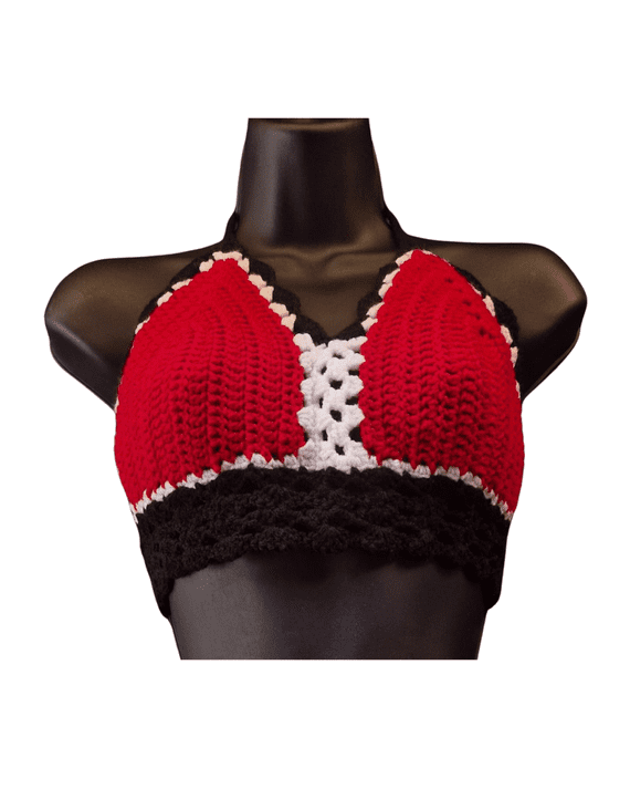 Red, White & Black Crochet Top