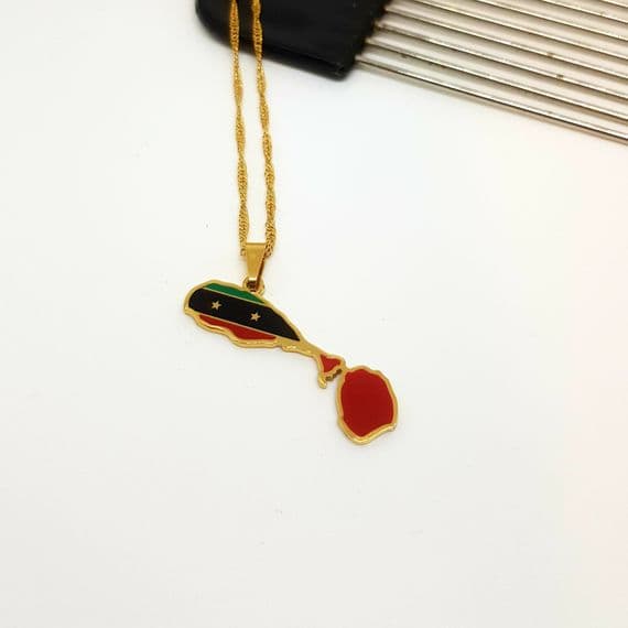 St. Kitts & Nevis Flag Colours Chain & Necklace- Gold