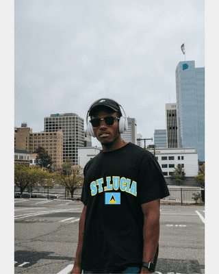 St. Lucia Writing & Flag T-Shirt- Black