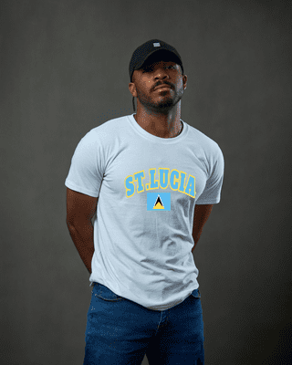 St. Lucia Writing & Flag T-Shirt- White