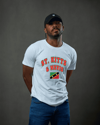 St.Kitts & Nevis Writing & Flag T-Shirt- White