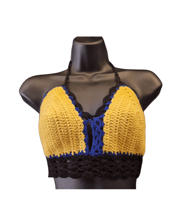 Yellow, Blue & Black Crochet Top
