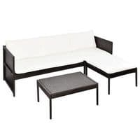 3 Piece Poly Rattan Garden Lounge Set with Cushions - Available In 2 Colours