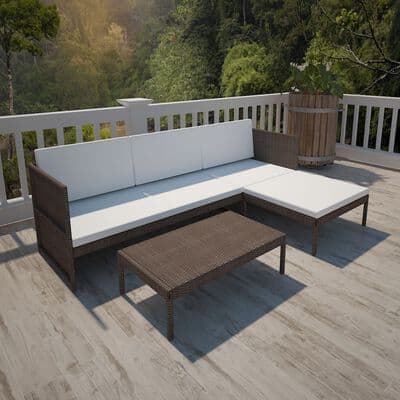 3 Piece Poly Rattan Garden Lounge Set with Cushions - Available In 2 Colours