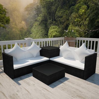 4 Piece Garden Lounge Set with Cushions And Storage Box Poly Rattan - Available In 3 Colours