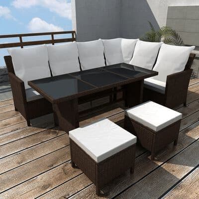 4 Piece Garden Lounge Set with Cushions Poly Rattan - Available In 2 Colours
