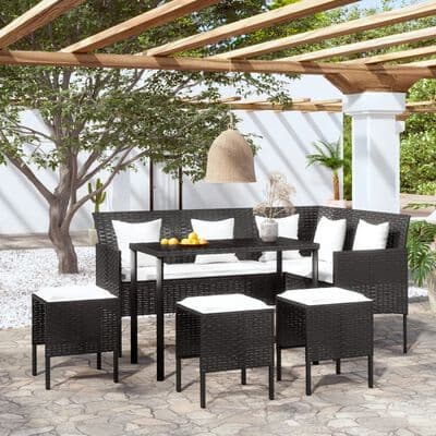 5 Piece L-shaped Couch Sofa Set with Cushions Poly Rattan - Available In 3 Colours