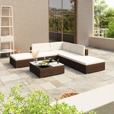 6 Piece Garden Lounge Set with Cream Cushions Poly Rattan - Available In 2 Colours