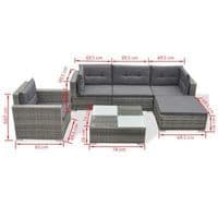 6 Piece Garden Lounge Set with Cushions Poly Rattan - Available In 3 Colours