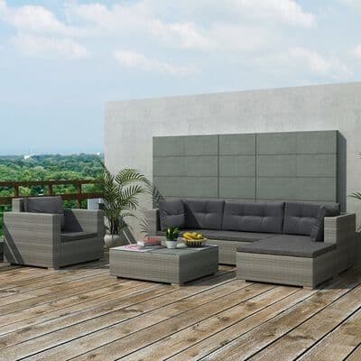 6 Piece Garden Lounge Set with Cushions Poly Rattan - Available In 3 Colours