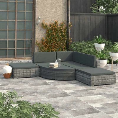 6 Piece Garden Poly Rattan Lounge Set with Cushions And Fan Shape Stool - Available In 2 Colours