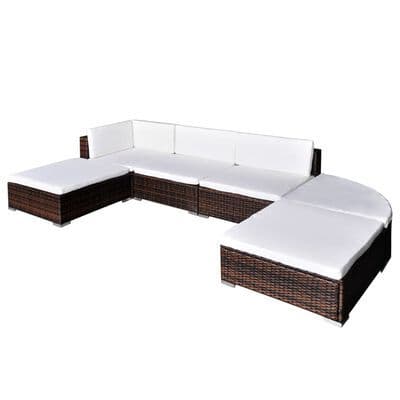 6 Piece Poly Rattan Garden Lounge Set with Cushions - Brown