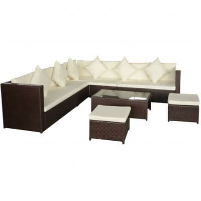 8 Piece Garden Lounge Set with Cushions Poly Rattan - Available In 2 Colours