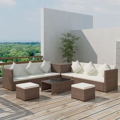 8 Piece Garden Lounge Set with Cushions Poly Rattan - Available In 3 Colours