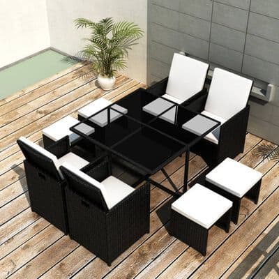 9 Piece Outdoor Dining Set with Cushions Poly Rattan - Available In 2 Colours