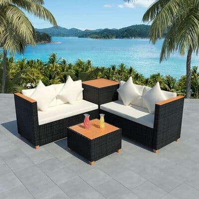 Black 4 Piece Garden Lounge Set with Cushions Poly Rattan Cream