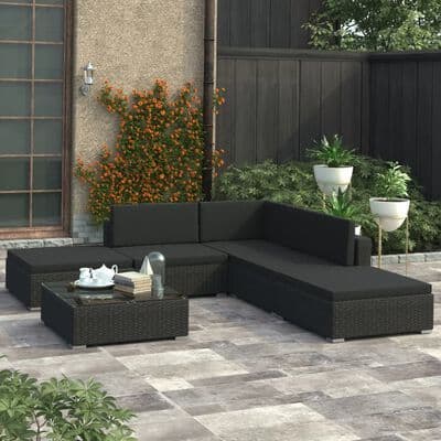 Black 6 Piece Garden Lounge Set with Cushions And Table Poly Rattan Set