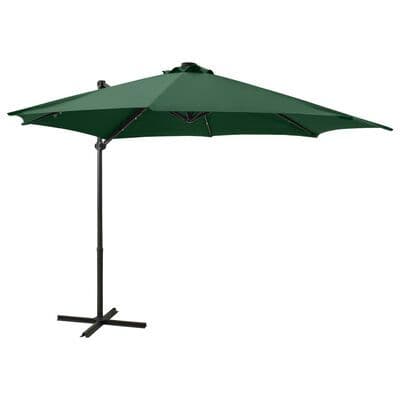 Cantilever Umbrella with Pole and LED Lights Green 300 cm