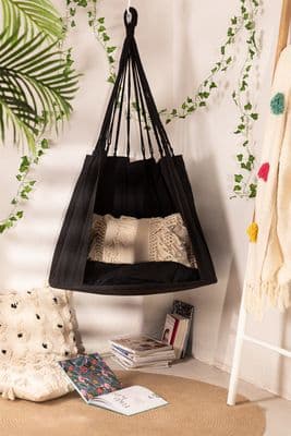 Cotton Hanging Garden Hammock - Black
