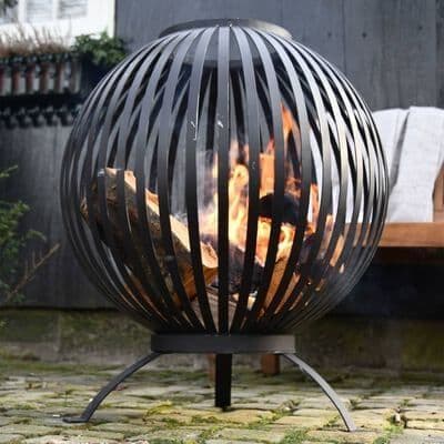 Esschert Design Fire Pit Ball Stripes Black Carbon Steel