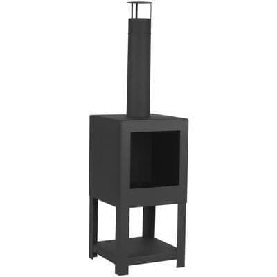 Esschert Design Outdoor Fireplace with Firewood Storage Black