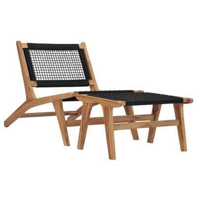 Garden Sun Lounger with Footrest Solid Teak Wood and Rope