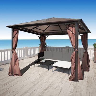 Gazebo with Curtain Brown Aluminium - Available In 2 Sizes