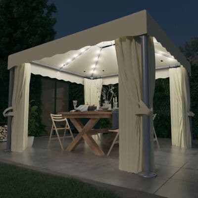Gazebo with Curtain&LED String Lights 3x3 m Cream White