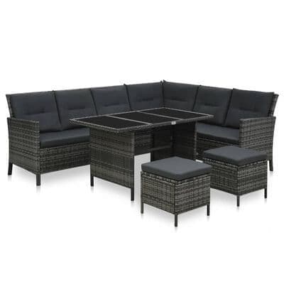 Grey 4 Piece Garden Lounge Set with Cushions Poly Rattan