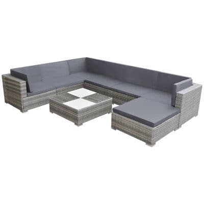 Grey  8 Piece Garden Lounge Set with Cushions Poly Rattan