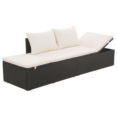 Outdoor Lounge Bed with Cushion & Pillows Poly Rattan - Available In 2 Colours