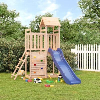 Playhouse with Slide Rockwall Solid Wood Pine