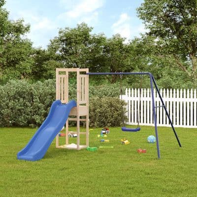 Playhouse with Slide Swing Solid Wood Pine 174x38cm