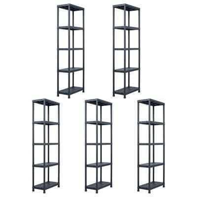 Storage Shelf Racks 5 pcs Black 125 kg 60x30x180 cm Plastic