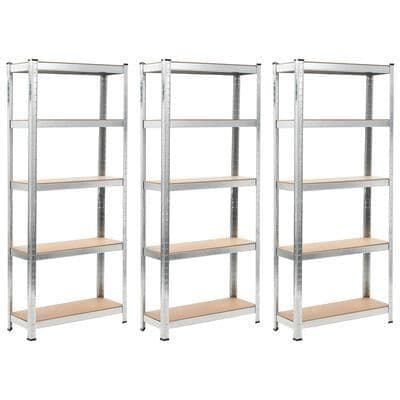 Storage Shelves 3 pcs Silver 75x30x172 cm Steel and MDF