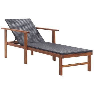 Sun Lounger Poly Rattan and Solid Acacia Wood - Available In 2 Colours