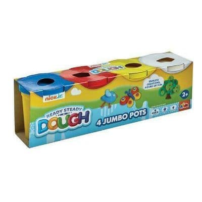 Nick Jr - 4 JUMBO Ready Steady DOUGH Pots - White, Blue, Yellow, Red