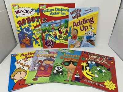 Set 0f 7 Fantastic ALIEN, Robots, Knights  Activity STICKER BOOKS