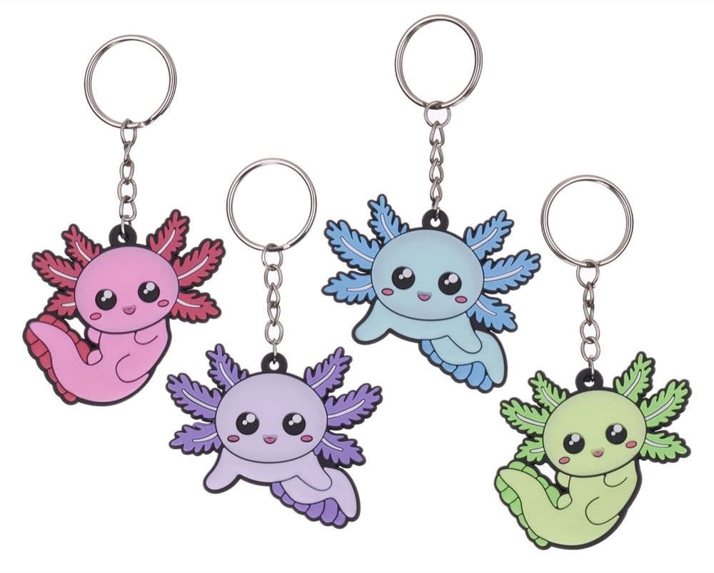 Axolotl Key Keychains Axolotl 2-Sided Keychains 4 Assorted Wholesale UK 65723